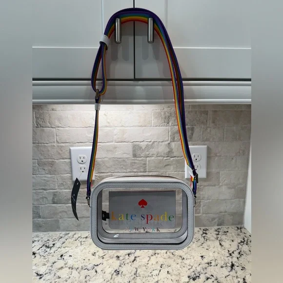 Kate Spade NWT Stadium Camera Bag Crossbody Clear w/Rainbow Strap